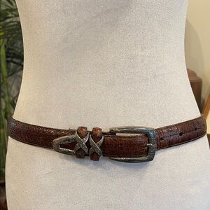 Vintage Croc Embossed Leather Belt 1” Brown Western Silver Buckle M 26-30”